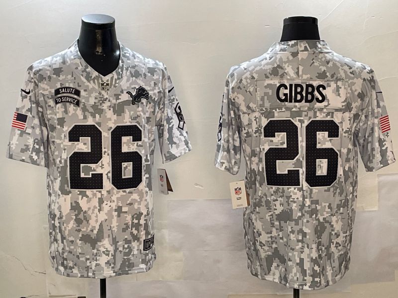 Men Detroit Lions #26 Gibbs Nike Arctic Camo 2024 Salute to Service Limited NFL Jersey style 3